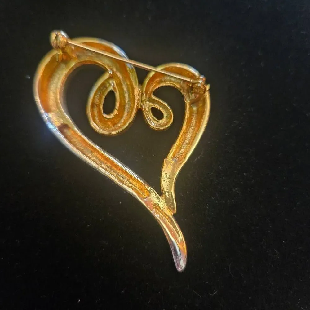 Vintage Silver & Gold 2 Tone Puffy Heart Brooch Pin